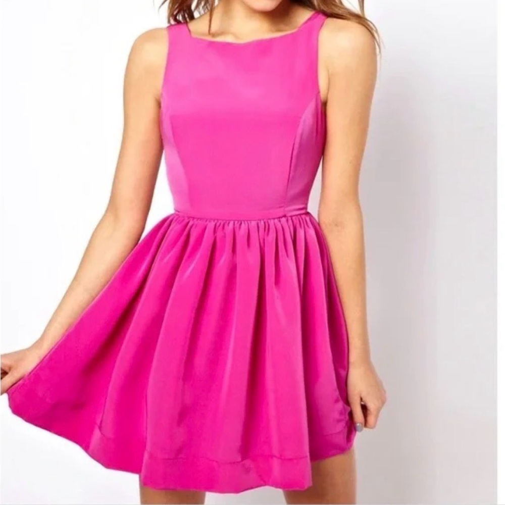 American Apparel Fit & Flare Button Dress in Magenta Hot Pink